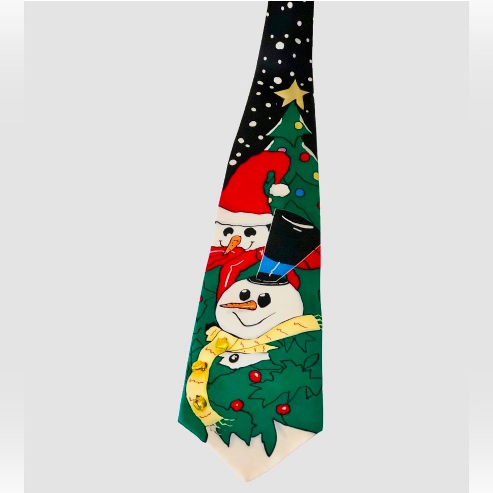 Jingle Ties Holiday Novelty Silk Necktie Mens Christmas Snowmen Tie With Bells